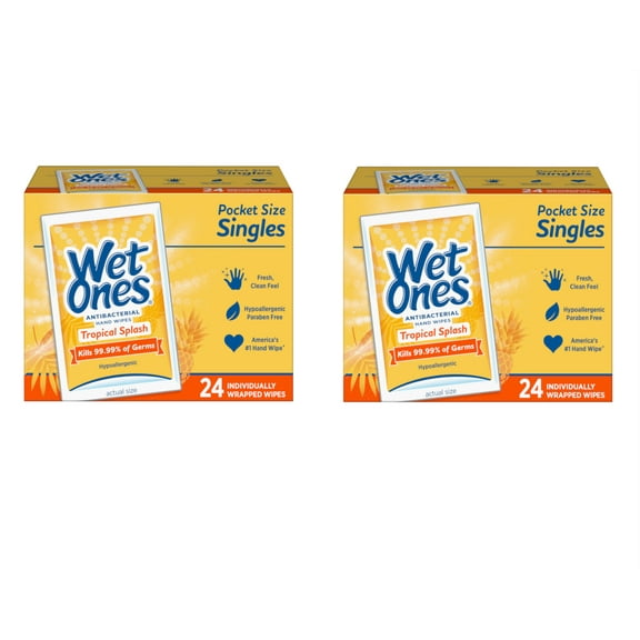 Wet Ones Antibacterial Hand And Face Wipes, Citrus Scent, Singles - 24 Ea, 2 Pack