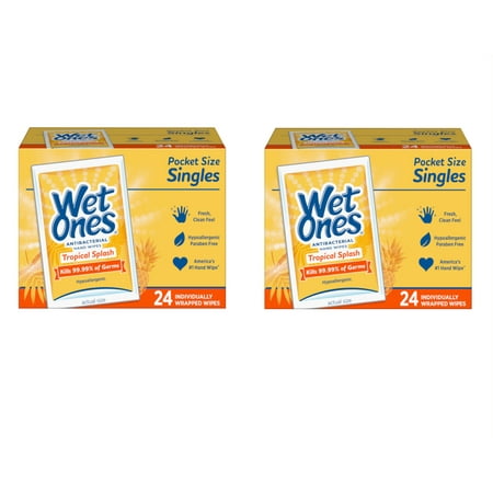 Wet Ones Citrus Antibacterial Hand and Face Wipes Singles, 24-Count (Pack of 2)