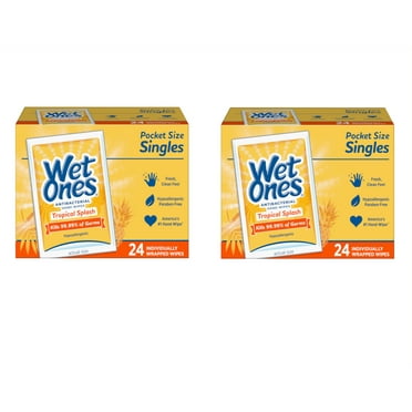 Wet Ones Citrus Antibacterial Hand and Face Wipes Singles, 24-Count (Pack of 2)