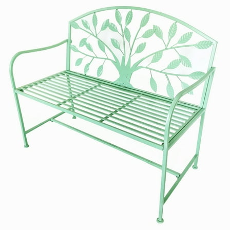 Hi-Line Gift Ltd 78683-BG Blue Metal Garden Bench Tree Pattern