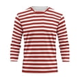 thumbnail image 4 of Ceisia Men's Spring Summer Casual Regular Fit Crew Neck Three-Quarter Sleeve T-Shirt Multi-Color Striped Cotton-Like Jersey Stretch Fabric Wine XXL Gifts, 4 of 6