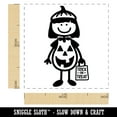 thumbnail image 2 of Stick Figure Girl Halloween Pumpkin Self-Inking Rubber Stamp Ink Stamper - Sky Blue Ink - Small 1 Inch, 2 of 7