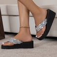 thumbnail image 7 of pwidon Women's Wedge Platform Thong Flip Flops Sequin Sparkly Bling Open Toe Slip On Summer Beach Casual Walking Sandals Silver 7.5, 7 of 7