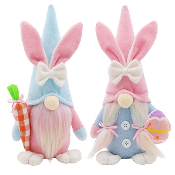 2PCS Easter Gnomes Decorations for Home 9.8",Large Spring Handmade Bunny Drawf Stuffed Toy Faceless Doll Gift for Indoor Tabletop Tray Festival Decor Home Office Ornament Easter Basket Fillers