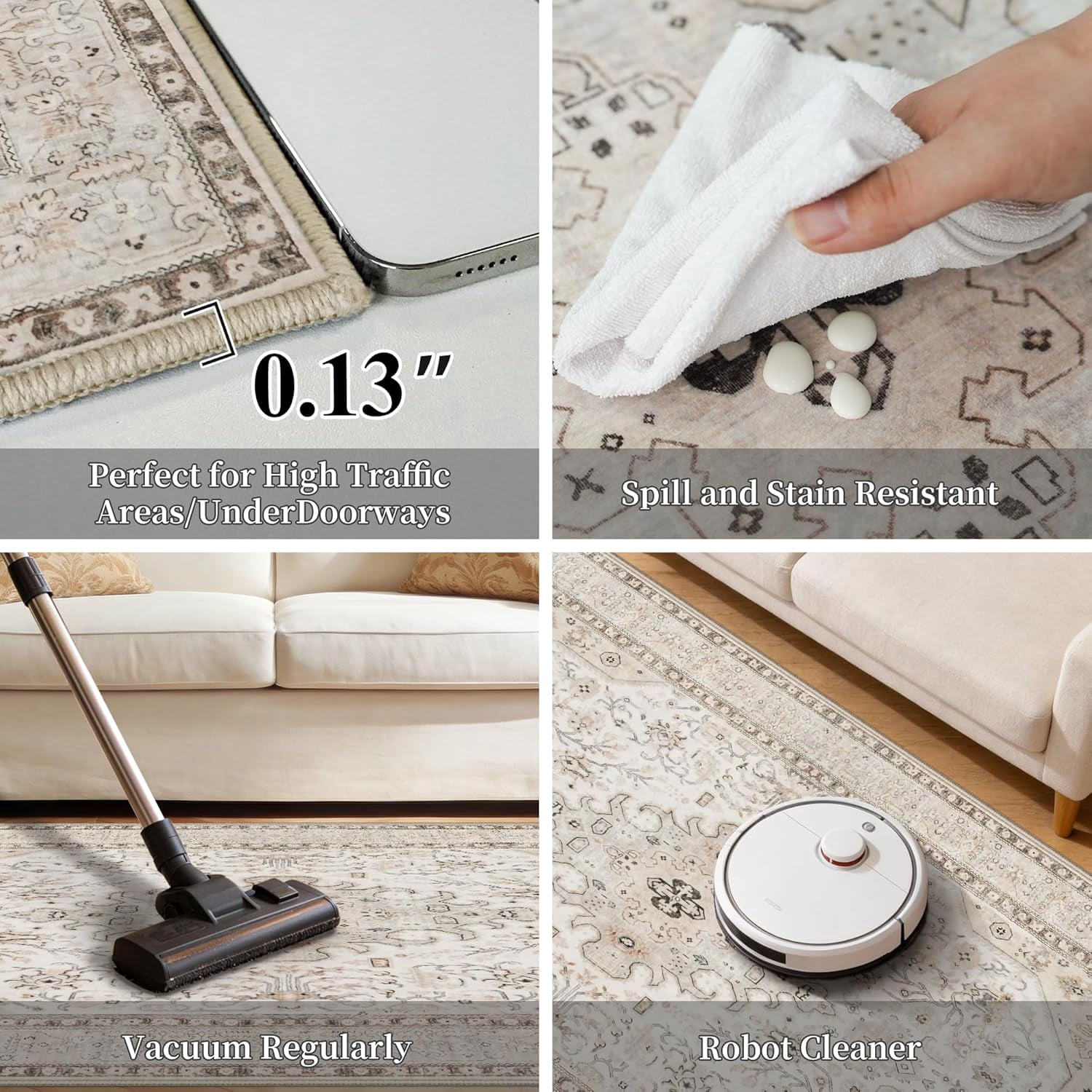 YOUFORTONG 4x5 Washable Entryway Area Rug, Non-Slip Oriental Farmhouse Low Pile Stain Resistant Thin Front Door Mat for Bathroom Kitchen,Ivory