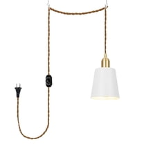 c Corded Pendant Light 19.6 Feet Dimmable Switch Plug in Cord White Barrel Metal Lampshade E26 Brass Base Vintage Design Metal Hanging Lamp for Kitchen Bar Bedroom(No Bulb)