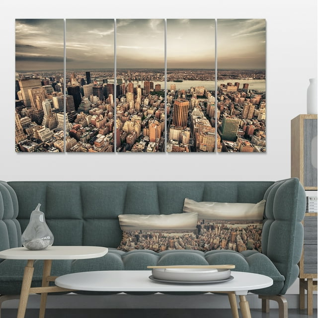 Vue Aérienne des Gratte-Ciels de Manhattan - Impression sur Toile Paysage Urbain Moderne