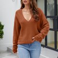 thumbnail image 2 of ShomPort Casual Fall Knit Tops for Women Long Sleeve Button up Solid Color Blouses Loose Fashion Clothes, 2 of 4