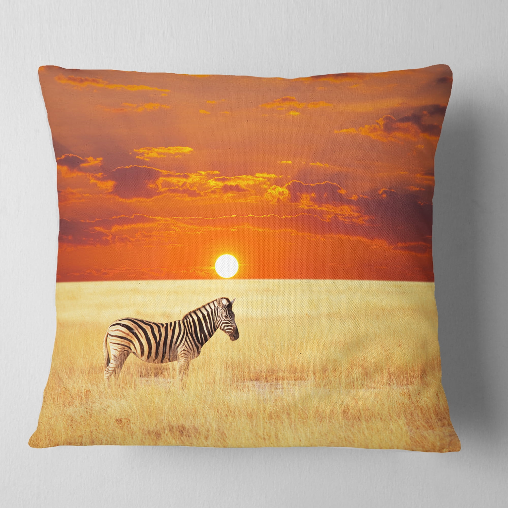 Designart Scenic African View with Zebra - Landscape Printed Throw Pillow - 16x16