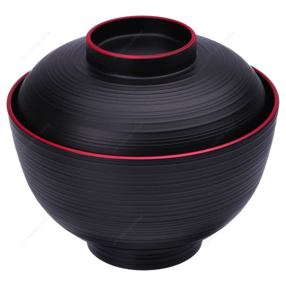 M.V. Trading MV201BK Japanese Soup or Rice Bowl with Lid, Balck, 8