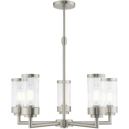 5 Light Brushed Nickel Chandelier with Clear Glass Shade