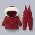 thumbnail image 2 of AHTJRT Kids 2 Piece Snowsuit Hooded Jacket Zip-Up Bib Overalls Outfits Set Thermal Winter Waterproof Winproof Skisuits Wine#01 0-1 Years, 2 of 6