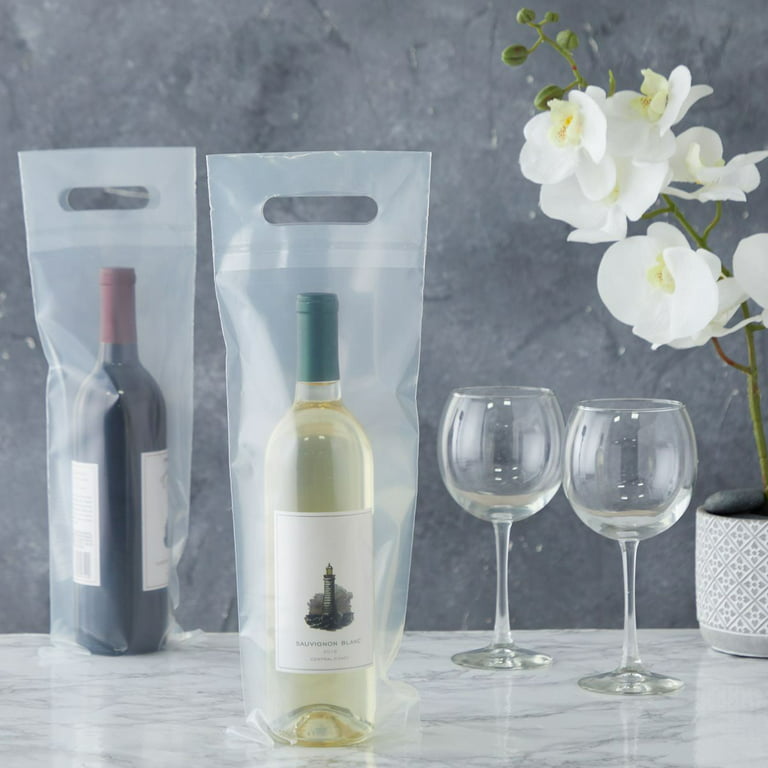 Clear Frosted Wine Shopping Bags