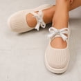 thumbnail image 6 of Daily Walking Shoes, Women's Bow Accent Knit Platform Sole Round Toe Casual Shoes Comfortable Shoes and Easy Styling Knit Upper Flexible Sole Business Footwear Walking Shoes Comfort, Beige US-6/EU-37, 6 of 7