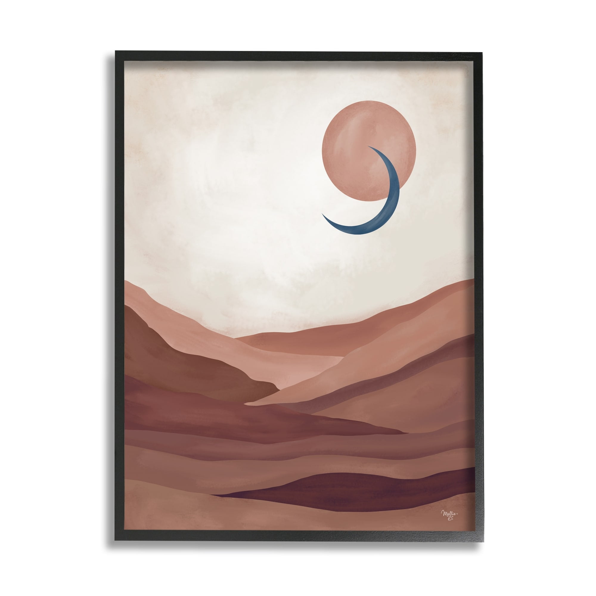 Stupell Industries Abstract Desert Dunes Sun Moon Overlapping Shapes Painting White Framed Art Print Wall Art, Design by Mollie B.