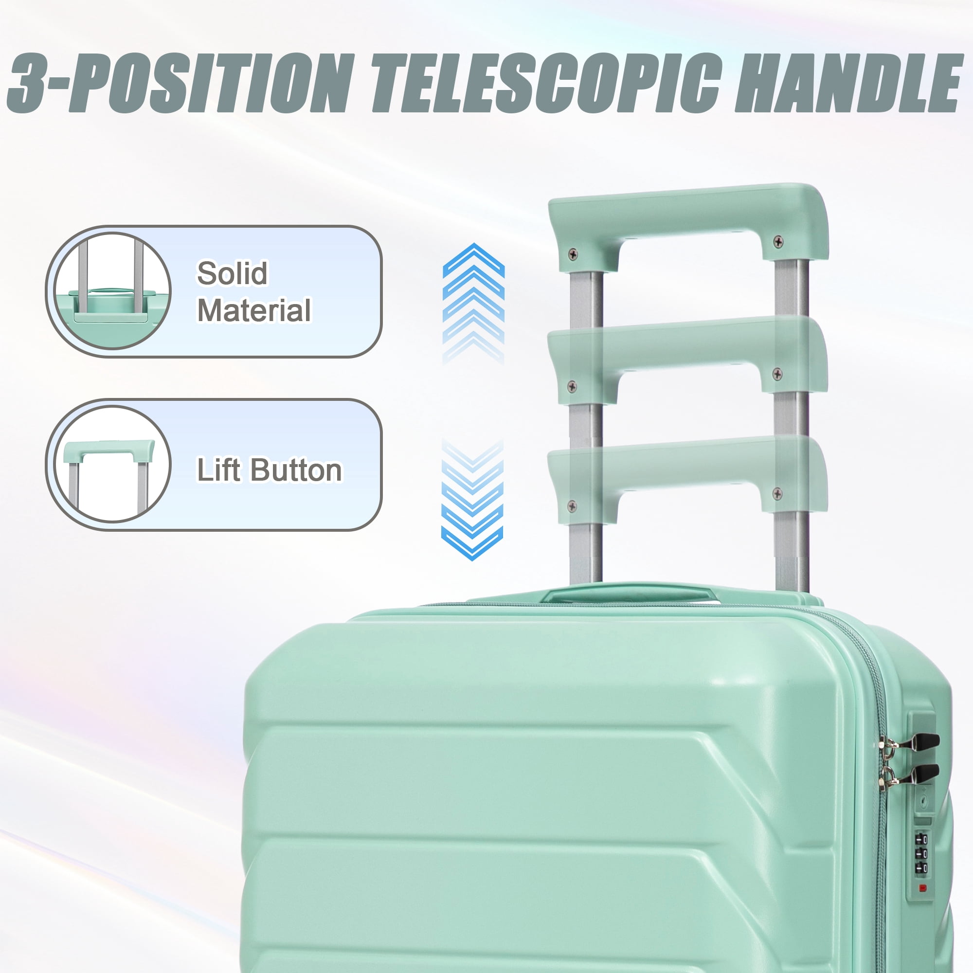 14"/20" 2 pcs/set in ABS Spinner Wheel Luggage, with Combination Lock,14" Cosmetic Case (Mint Green)
