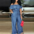 thumbnail image 4 of ZAZYULZ Pant Rompers for Women Women Off Shoulder Denim Jeans Look Long Party Club Playsuits Jumpsuits(Light Blue,S), 4 of 9