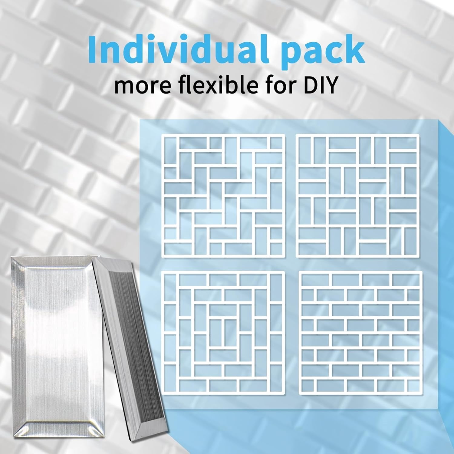 100 Pcs Peel and Stick Backsplash Tiles, 3D Textured Metal Stick On Subway Wall Tiles for Kitchen Back Splashes, Bathroom, Laundry Room, 3 x 6 Inch, Stainless