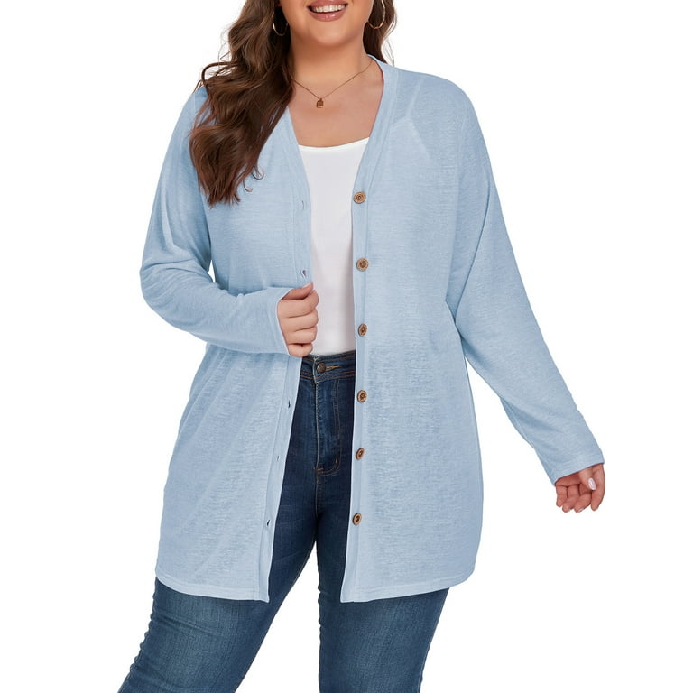 Cueply Women s Plus Size Cardigan Long Sleeve Lightweight Sheer Open Front Knited Cardigan 1X 4X