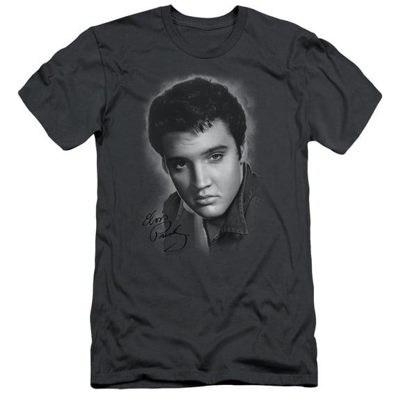 Elvis Presley Grey Portrait Adult 30/1 T-Shirt Charcoal