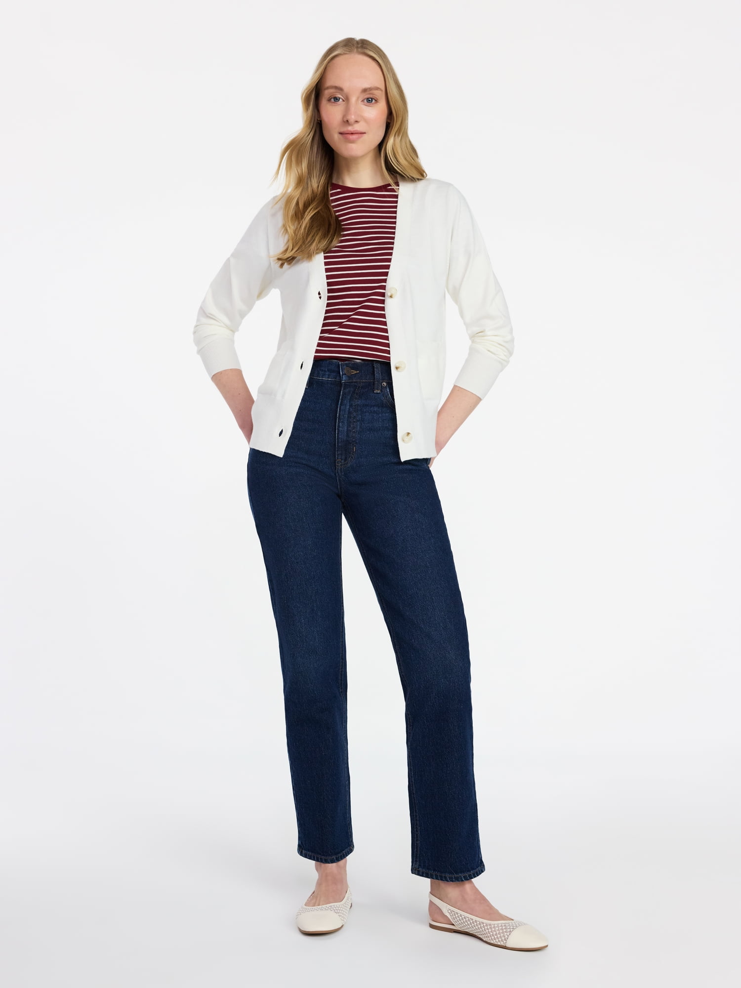 Time and Tru Women's V-Neck Cardigan Sweater, Lightweight, Sizes XS-XXXL