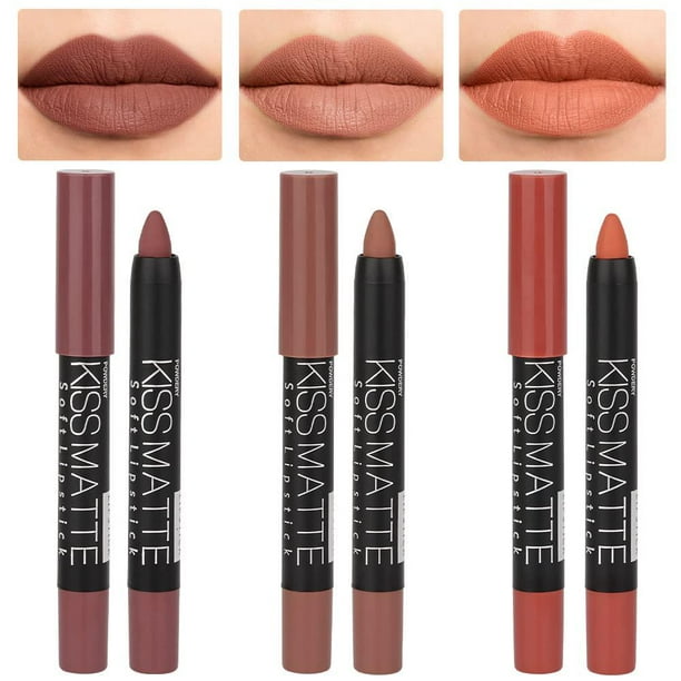 ZHAOCHENG Juego de 3 lápices labiales mate color nude beige, marrón claro oscuro, amarillo y lápiz labial, delineador de labios en barra, lápiz labial de larga duración, resistente al agua 24 horas, b