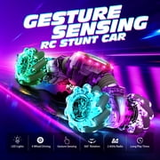 Tecnock Remote Control Car for Boys Girls, 2.4GHz 4WD Gesture Sensing RC Stunt Car Toys - 360° Rotating Double Sided Hand Controlled RC Cars with LED Lights, Gifts for Kids Ages 6-8, 8-12, Purple