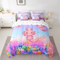 thumbnail image 2 of Jejeloiu Cartoon Axolotl Bedding Comforter Set,7-Piece,Colorful Sealife King Bedding Sets,Pink Blue Purple Bed Sheets For Girls,Super Cozy Bedroom Decor Reversible, 2 of 7