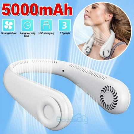 

USB Rechargeable Neck Fan Hands Free Portable Fan Leafless Hanging Neck Fan