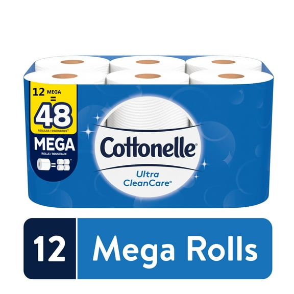 Cottonelle Ultra CleanCare Toilet Paper, 12 Mega Rolls, 340 Sheets per Roll (4,080 Total)