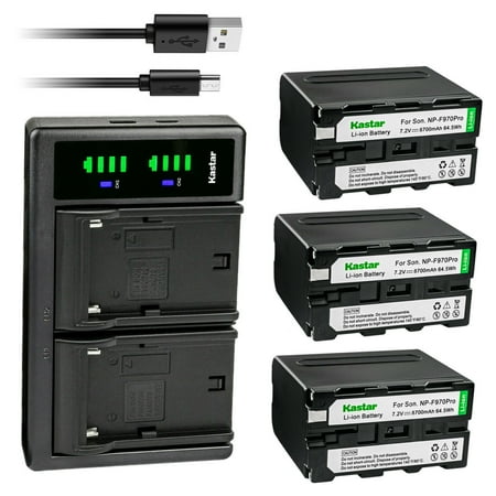 Kastar 3-Pack NP-F970PRO Battery and LTD2 USB Charger Compatible with Sony HXR-NX3 HXR-NX5 HXR-NX5R MPK-DVF4 MVC-CD1000 MVC-CD400 MVC-CHF81 MVC-CKF81 MVC-FD100 MVC-FD200 MVC-FD5 MVC-FD51 Camera