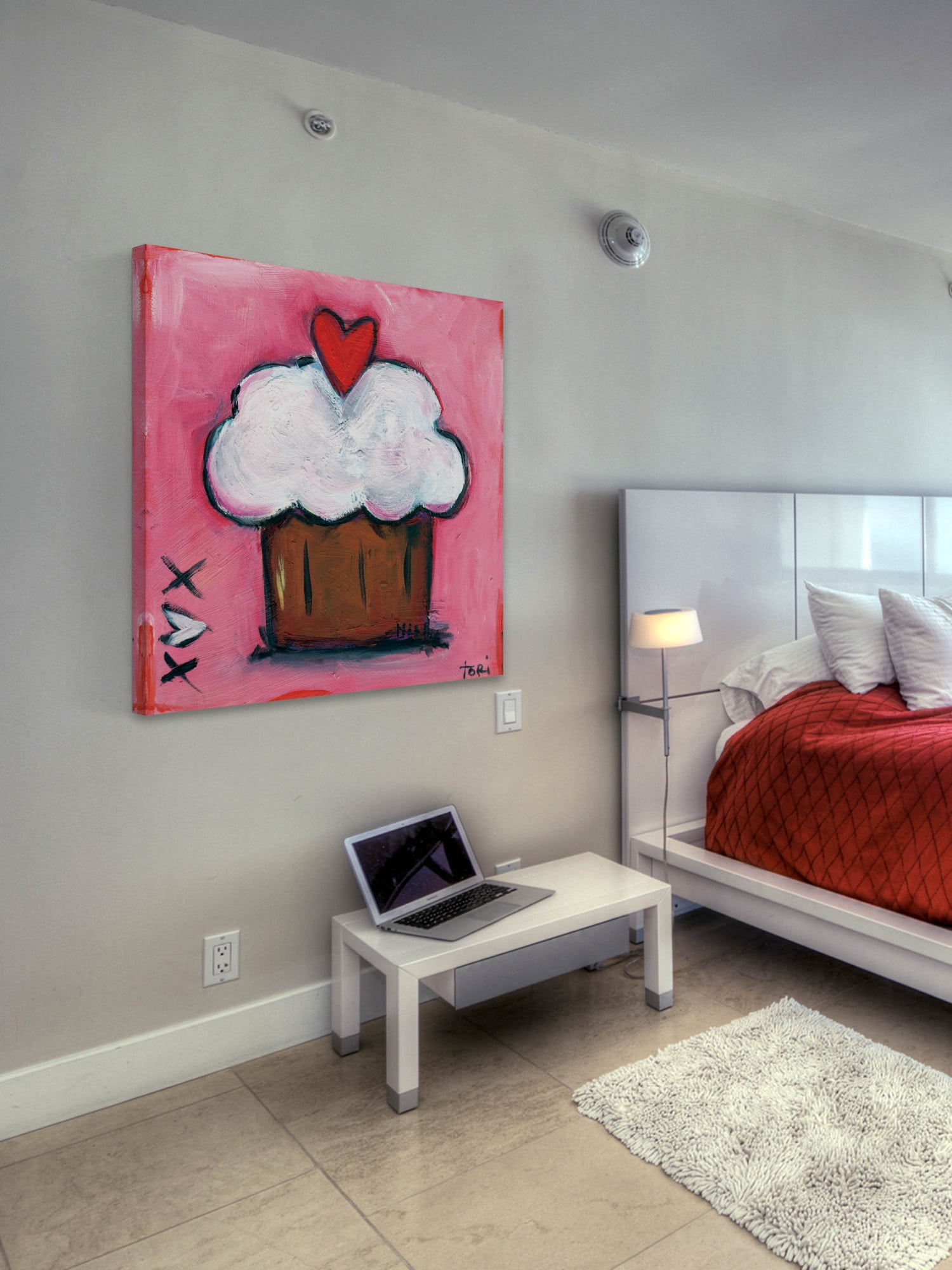 Marmont Hill "Pink Heart Cupcake" by Tori Campisi Painting Print on Canvas