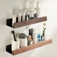 thumbnail image 2 of Estante de Almacenamiento de BañO de Madera de Nogal Negro, Estante de Almacenamiento de BañO No Perforado, Ligero, Montado en la Pared, Sala de Estar de Lujo, 40Cm, 2 of 5