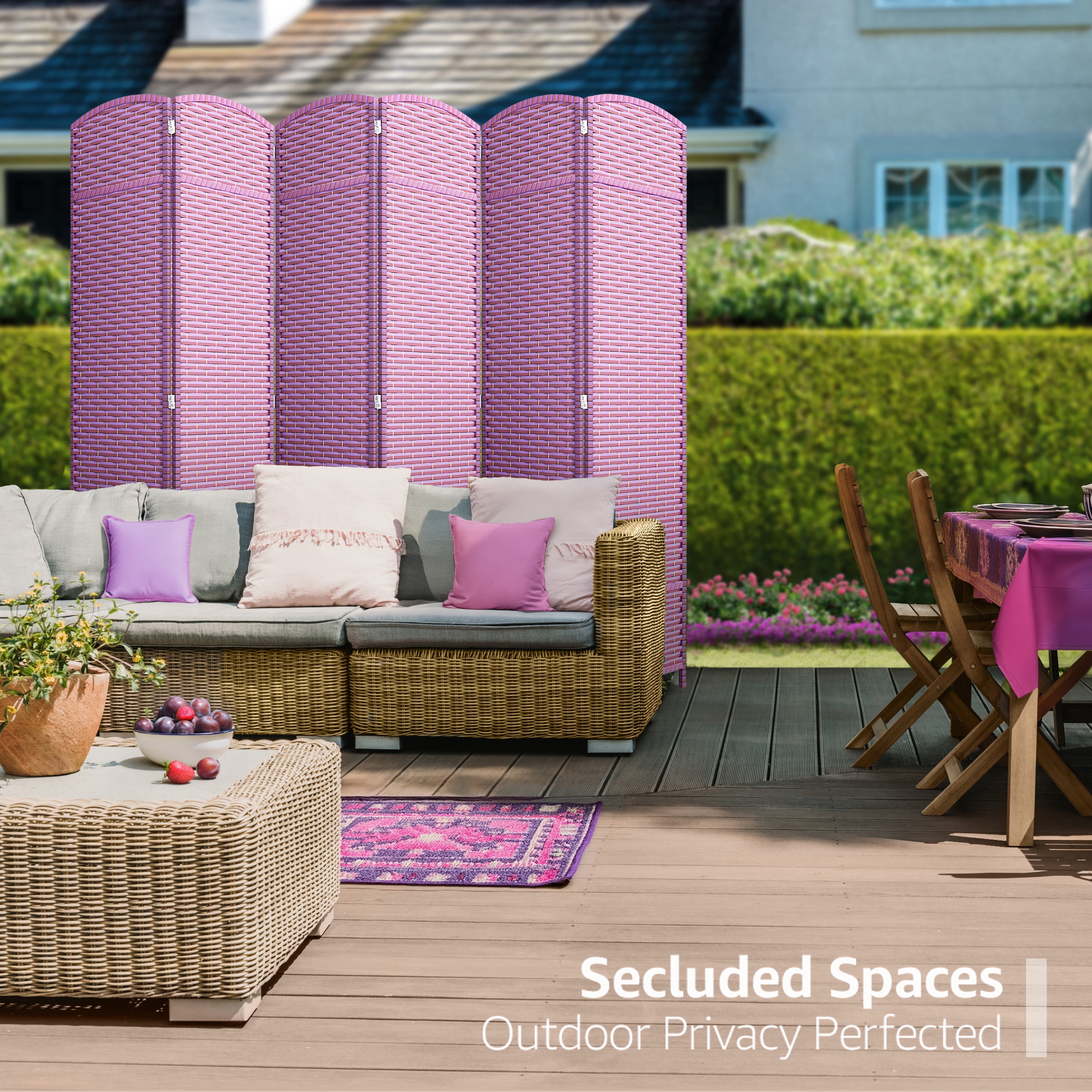 Sorbus 6-Panel Extra-Wide Folding Room Divider Privacy Screen, Hand-Woven Purple Mesh
