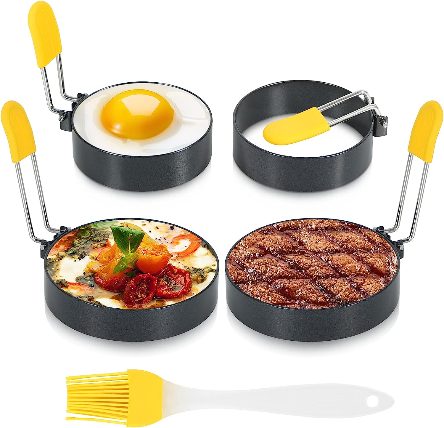 Egg Rings for Frying Eggs, 3", 4" NonStick Egg Cooker Ring Molds, Stainless Steel Crumpet Ring
