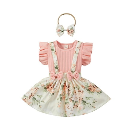 

Dewadbow Infant Kids Baby Girls Set Summer Tops Shirt Floral Overall Skirts