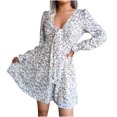 thumbnail image 1 of CEHVOM Robe Plissée en Chiffon Aguichant à Col en V pour Femmes Automne et Hiver, 1 of 6