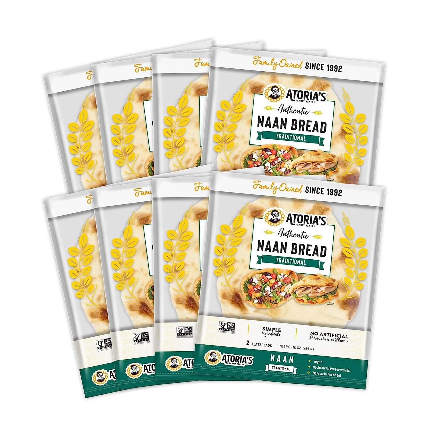 Traditional Naan Flatbread 8Packs of 2 Flatbread (16 Flatbread