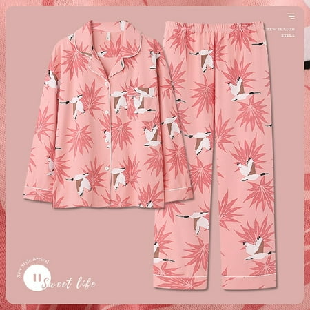 

PIKADINGNIS New 2 Piece Women Set Spring Autumn Long Sleeve Pajamas for Woman Cotton Fashion Sleepwear Heart Print Soft Ladies Pajama Set