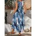 thumbnail image 2 of Blue Sleeveless Round Neck Abstract Tie-Dye Print Maxi Dress For Women, 2 of 7
