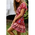 thumbnail image 3 of Women’s Summer Wrap V Neck Bohemian Floral Print Ruffle Swing A Line Beach Mini Dress, 3 of 6