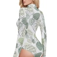 thumbnail image 4 of joogoo Summer Palm Leaf Women's Mock Turtle Neck Long Sleeve Bodysuit L, 4 of 8