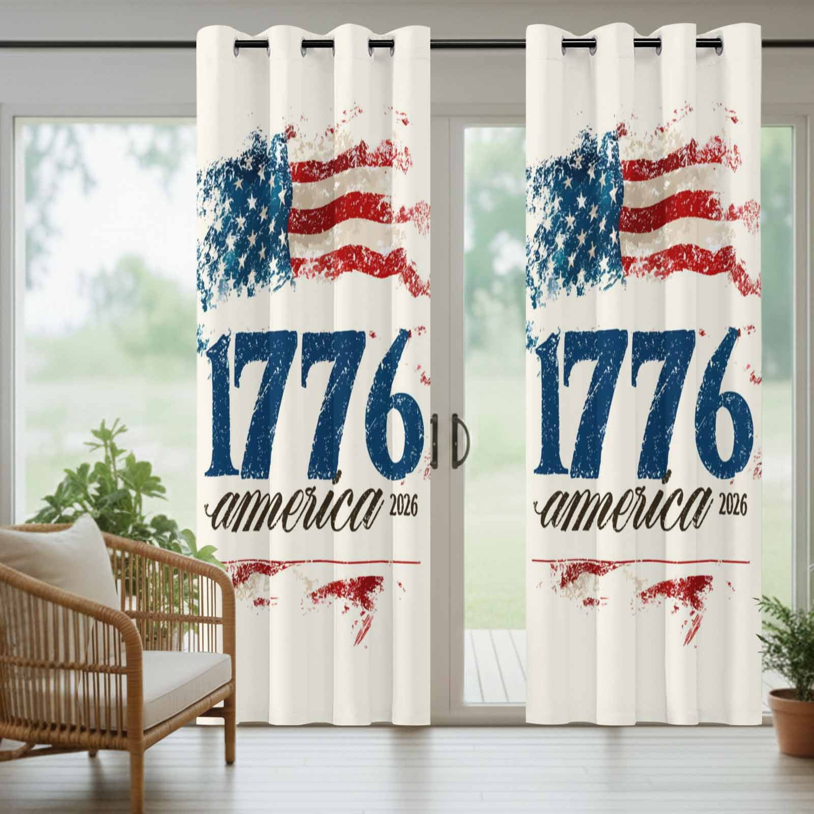 Independence Day Outdoor Curtains for Patio, Vintage American Flag 1766-2026 Beige Background Sunshade Privacy Drapes Grommet Waterproof Outside Curtains for Porch/Cabana/Balcony 54"x 108", 1 Panel