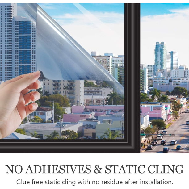 HIDBEA One Way Privacy Window Film - Static Cling, Sun Blocking, Heat Control For Home & Office, 17.3 X 78.7 Inch, Gray Silver