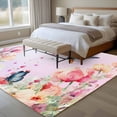 thumbnail image 4 of Pink Flower Area Rugs 5'x8', Small Throw Rugs for Classroom Bedroom, Spring Floral Elegant Butterflies Birds Farmhouse Indoor Outdoor Rug Non-Slip Low Pile Carpet Runner Reversible Floor Mats, 4 of 8