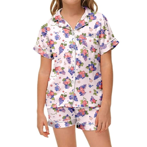 Kids Kids Christmas Pjs Set Printed Silk Pajama Set Short Sleeve 2 Piece Sleepwear Button-Down Christmas Outfit Family Holiday Pajamas 6-7 Years
