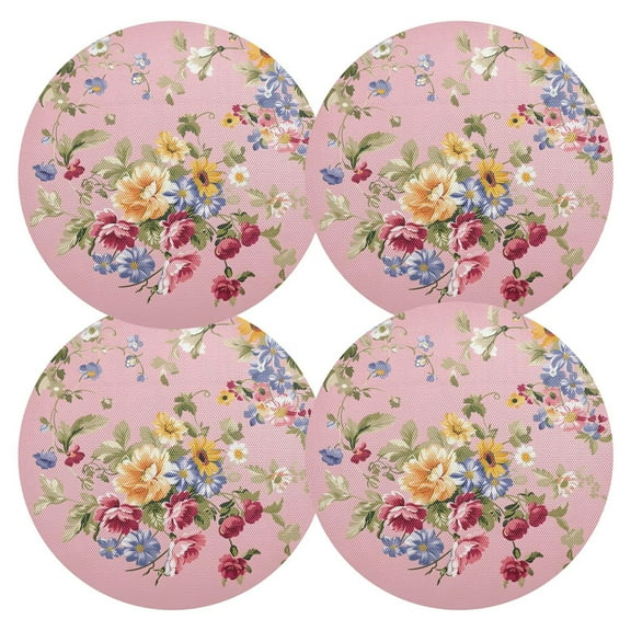 Ryvnso Retro Flowers Round Plate Mats Dining Table Placemat Set of 4 for Holiday Decoration