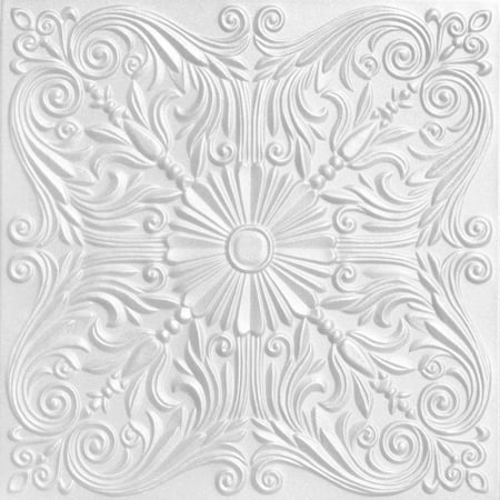 Spanish Silver 1 6 Ft X 1 6 Ft Foam Glue Up Ceiling Tile In Plain White 21 6 Sq Ft Case