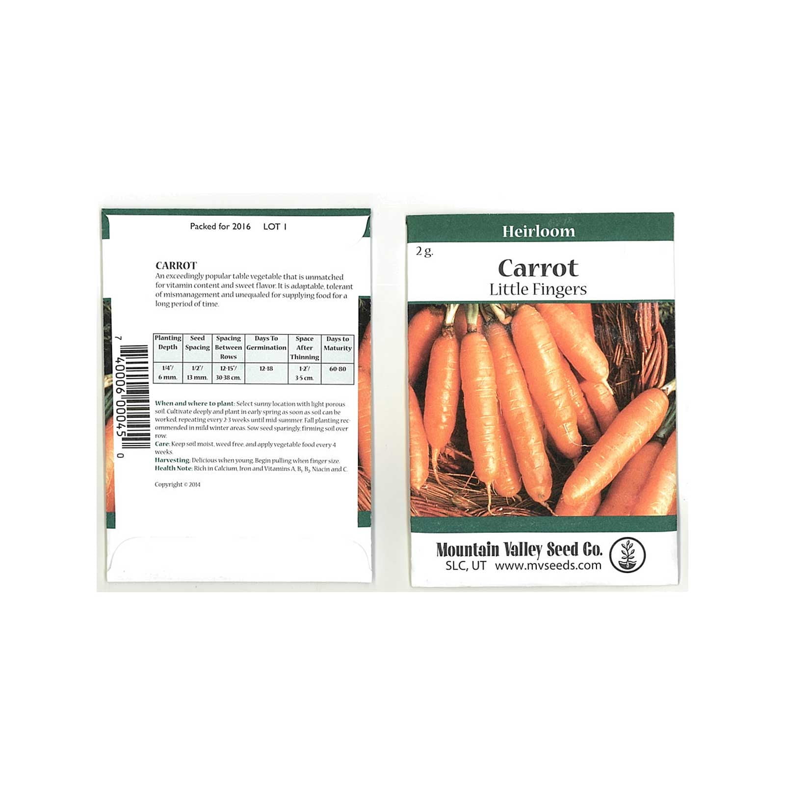 Little Finger Carrot Seeds 2 Gram Packet NonGMO, Heirloom
