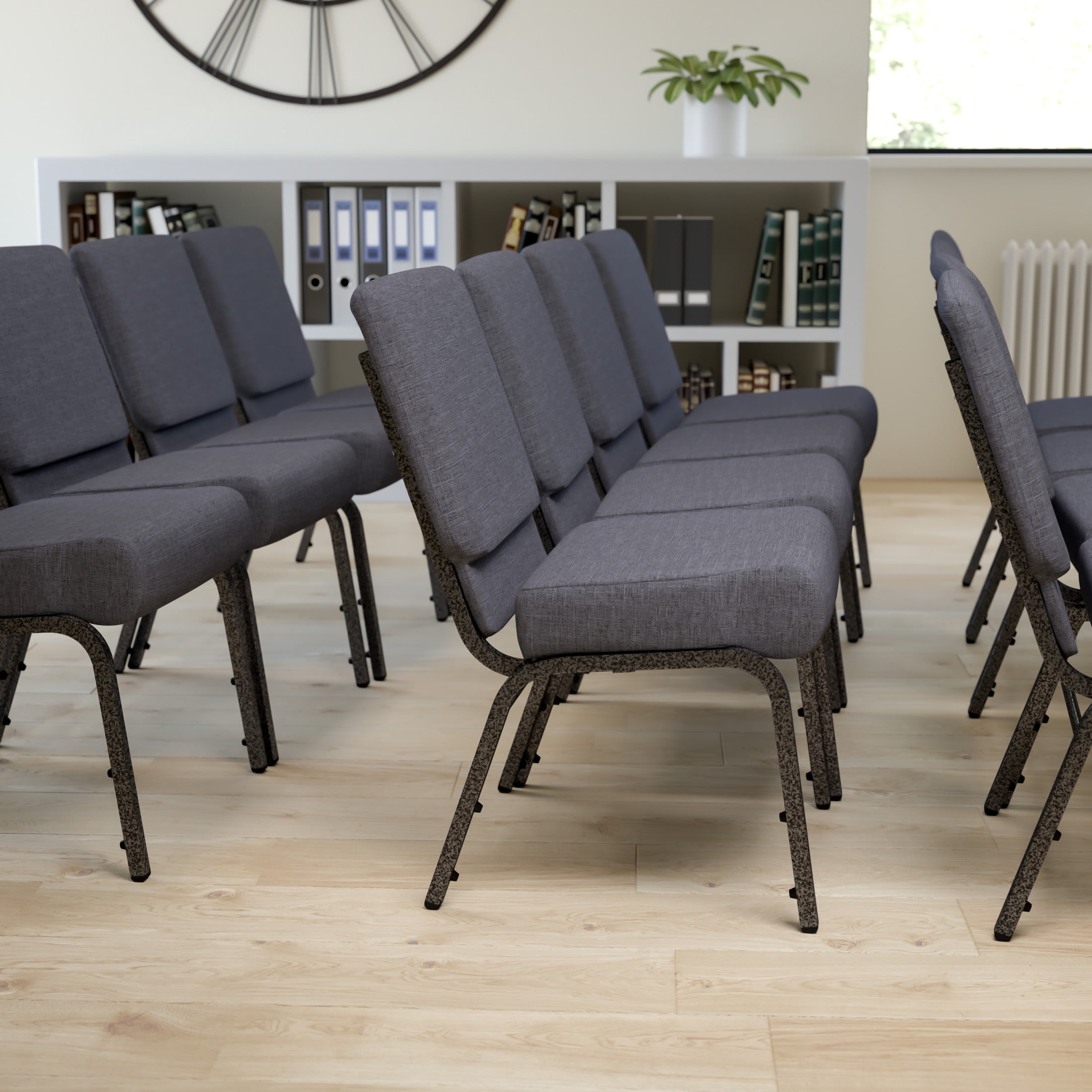 Flash Furniture Hercules Series 21"W Upholstered Church Chair with Book Pouch, Dark Gray